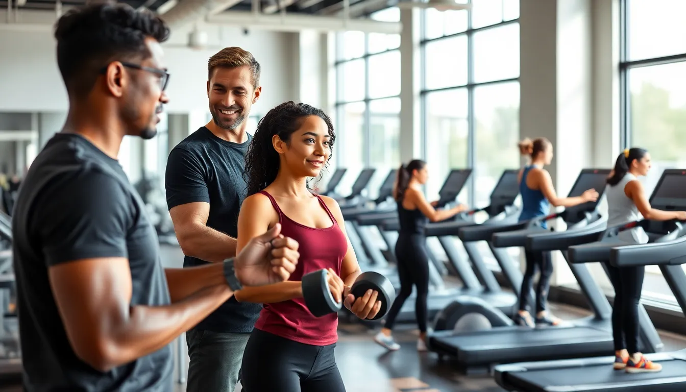 diverse personal training sessions in a modern gym setting.