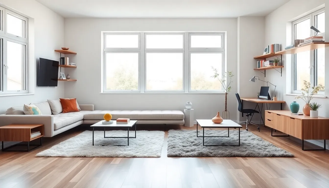 modern living room design maximizing space in a small house.