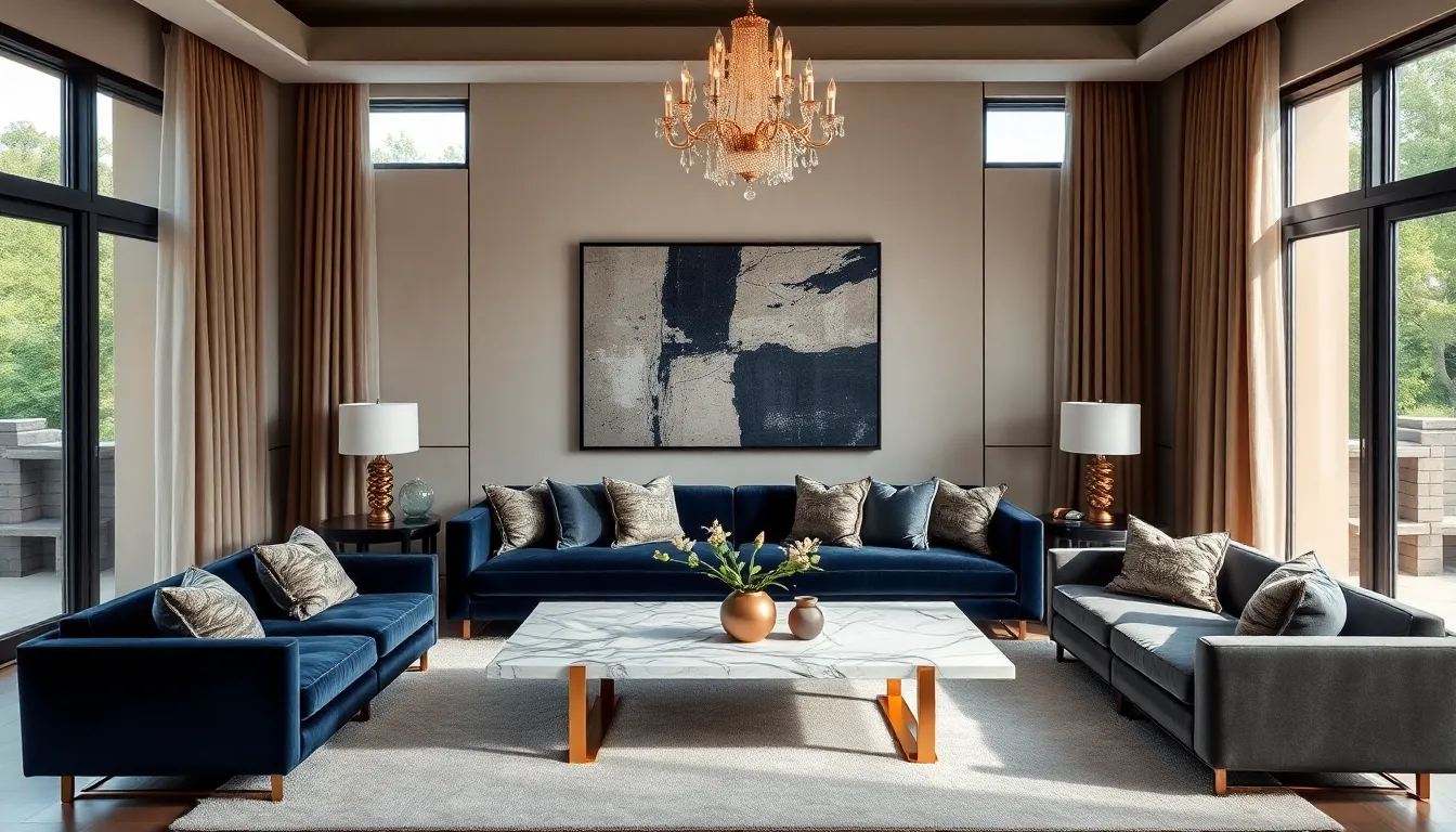 luxury living room showcasing elegant interior design elements.